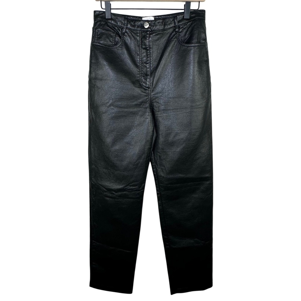 Wilfred Aritzia Command Pant Black Vegan Leather High Rise Straight Leg Size 10